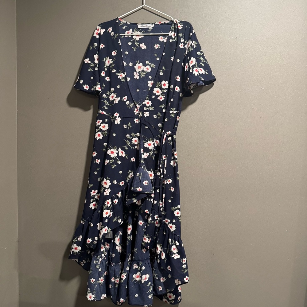 Lucy Wang Floral High Low Wrap Dress Size Small
